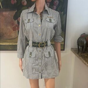 COOGI vintage blue and white striped belted mini dress